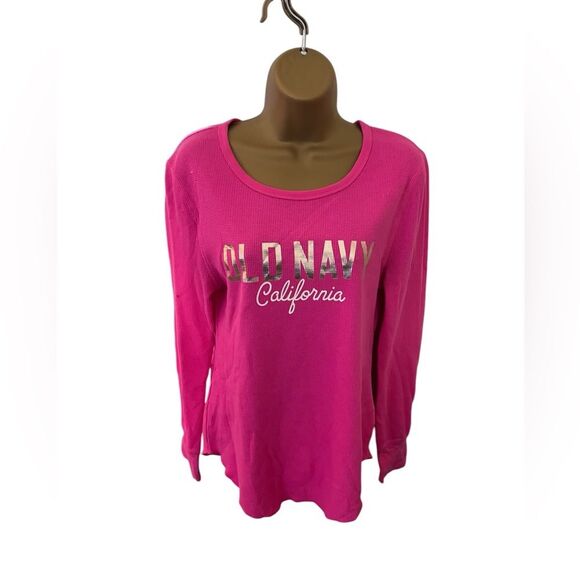Old Navy Logo Graphic Thermal Knit Long Sleeve Tee in Neon Petunia Large - Picture 2 of 6